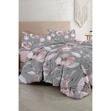 Monohome 34917 Gray Rose Çift Kişilik Nevresim Takımı 3D Pamuk Saten