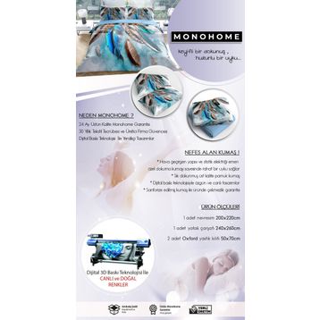 Monohome 37505 Geo 3D Pamuk Saten Çift Kişilik Nevresim Takımı