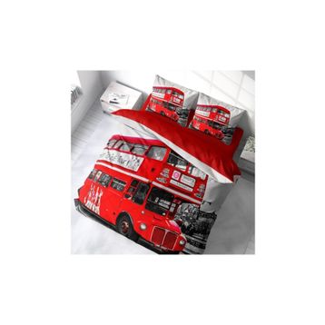 Monohome 38137 London Bus 3D Pamuk Saten Renkli Çift Kişilik 200x220 cm Nevresim Takımı