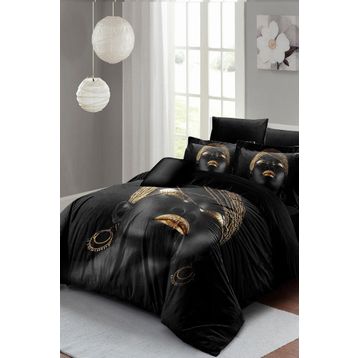 Monohome African Women 3d Saten Pamuk Çift Kişilik Nevresim Takımı