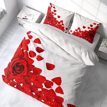 Monohome Beyaz Güller 3D Pamuk Saten Renkli Çift Kişilik 200x220 cm Nevresim Takımı