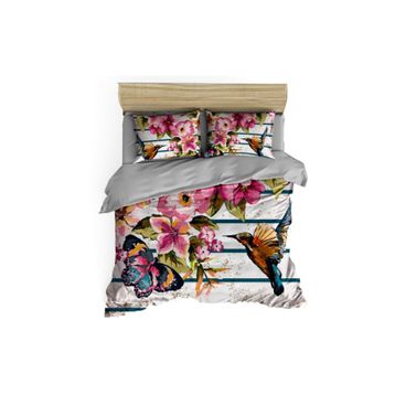 Monohome Bird Butterfly Naturel King Size Çift Kişilik Nevresim Takımı