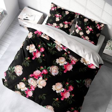 Monohome Black Flower 3D Pamuk Saten Çift Kişilik Nevresim Takımı