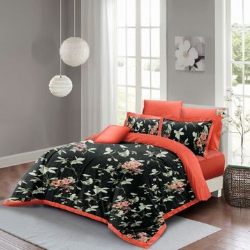 Monohome Black Somon Flower 3D Pamuk Saten Çift Kişilik Nevresim Takım