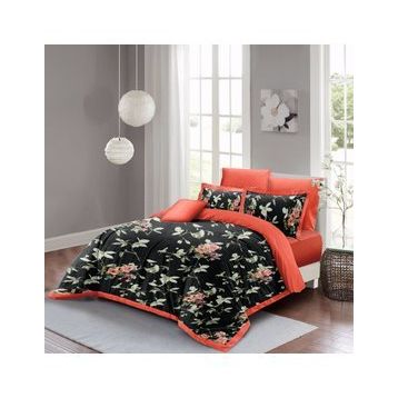 Monohome Black Somon Flower 3D Pamuk Saten Çift Kişilik Nevresim Takım