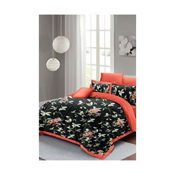 Monohome Black Somon Flower 3D Pamuk Saten Çift Kişilik Nevresim Takım