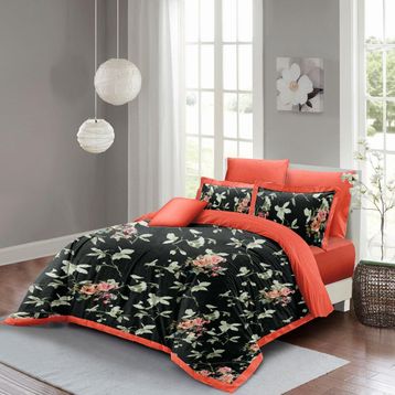 Monohome Black Somon Flower 3D Pamuk Saten Çift Kişilik Nevresim Takım