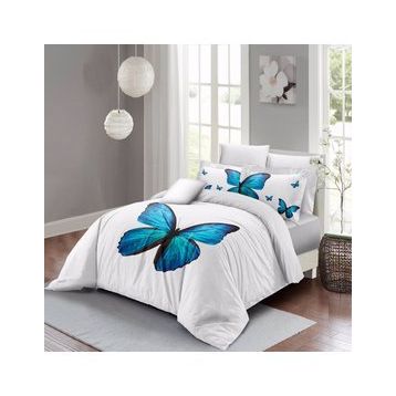 Monohome Blue Butterfly 3D Pamuk Saten Çift Kişilik Nevresim Takımı