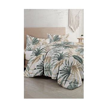 Monohome Botanik Palm 3D Pamuk Saten Çift Kişilik Nevresim Takımı