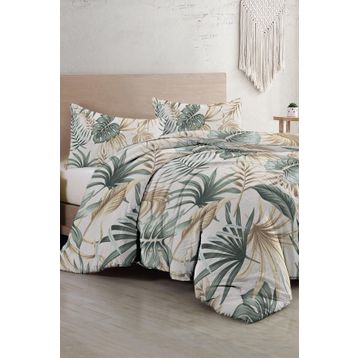 Monohome Botanik Palm 3D Pamuk Saten Çift Kişilik Nevresim Takımı
