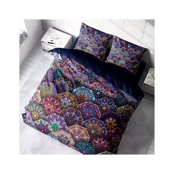 Monohome Ethnic Purple 3D Pamuk Saten Çift Kişilik Nevresim Takımı Seti