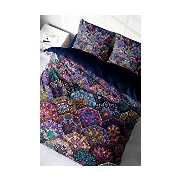 Monohome Ethnic Purple 3D Pamuk Saten Çift Kişilik Nevresim Takımı Seti