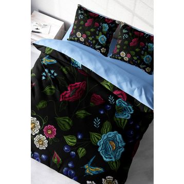 Monohome Flower Black 3D Pamuk Saten Renkli Çift Kişilik 200x220 cm Nevresim Takımı