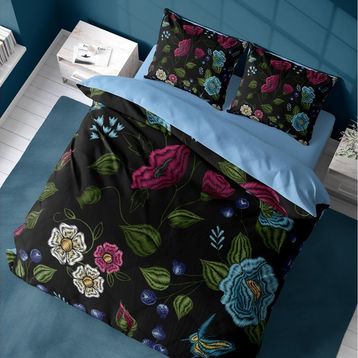 Monohome Flower Black 3D Pamuk Saten Renkli Çift Kişilik 200x220 cm Nevresim Takımı