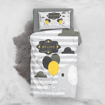 Monohome Gray Love 3D Pamuk Saten Bebek 100x150 cm Nevresim Takımı