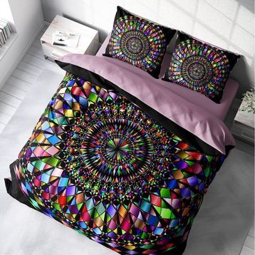 Monohome Mandala 4 3D Pamuk Saten Renkli Çift Kişilik 200x220 cm Nevresim Takımı