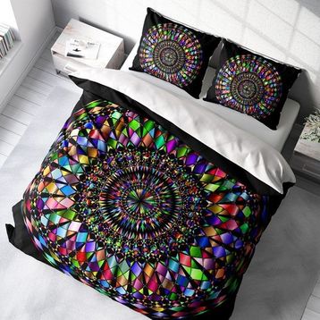 Monohome Mandala 4 3D Pamuk Saten Renkli Çift Kişilik 200x220 cm Nevresim Takımı