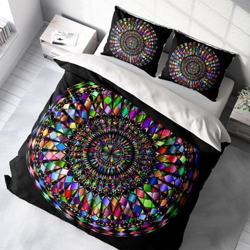 Monohome Mandala 4 3D Pamuk Saten Renkli Çift Kişilik 200x220 cm Nevresim Takımı