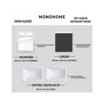 Monohome Mistique Flowers 3D Pamuk Saten Kahverengi Çift Kişilik Nevresim Takım