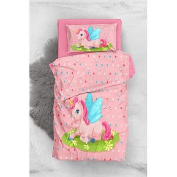 Monohome Pink Unicorn 3D Pamuk Saten Bebek Nevresim Takımı