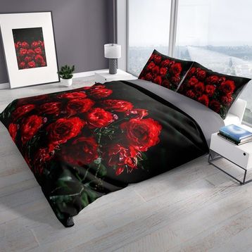 Monohome Red Black Roses 3D Renkli Çift Kişilik 200x220 cm Nevresim Takımı