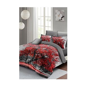 Monohome Red Tree 3D Pamuk Saten Çift Kişilik Nevresim Takım
