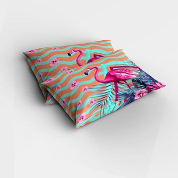 Monohome Turkuaz Flamingo 3D Renkli Çift Kişilik 200x220 cm Nevresim Takımı