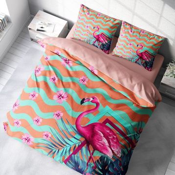 Monohome Turkuaz Flamingo 3D Renkli Çift Kişilik 200x220 cm Nevresim Takımı