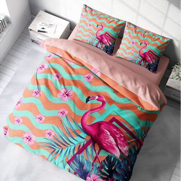 Monohome Turkuaz Flamingo 3D Renkli Çift Kişilik 200x220 cm Nevresim Takımı