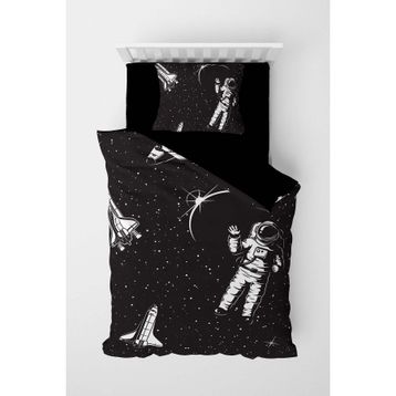Monohome Uzay Astronot 3d Pamuk Saten Siyah Çocuk Nevresim Takımı