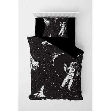 Monohome Uzay Astronot 3d Pamuk Saten Siyah Çocuk Nevresim Takımı