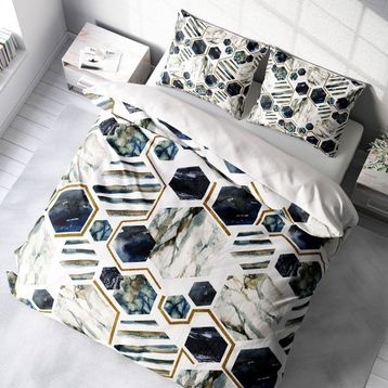 Monohome White Hexagon 3D Pamuk Saten Çift Kişilik Nevresim Takımı