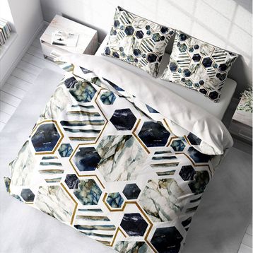 Monohome White Hexagon 3D Pamuk Saten Çift Kişilik Nevresim Takımı