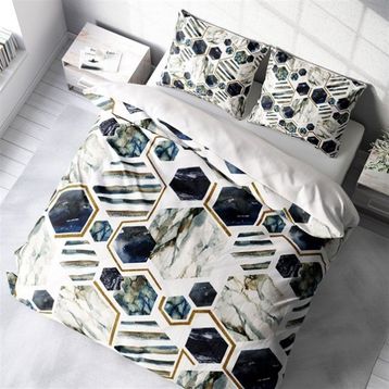 Monohome White Hexagon 3D Pamuk Saten Çift Kişilik Nevresim Takımı