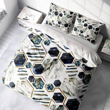 Monohome White Hexagon 3D Pamuk Saten Çift Kişilik Nevresim Takımı