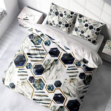 Monohome White Hexagon 3D Pamuk Saten Çift Kişilik Nevresim Takımı