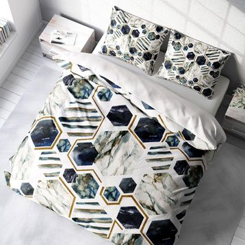Monohome White Hexagon 3D Pamuk Saten Çift Kişilik Nevresim Takımı