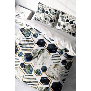 Monohome White Hexagon 3D Pamuk Saten Çift Kişilik Nevresim Takımı