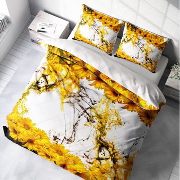 Monohome Yellow Daisy 3D Pamuk Saten Çift Kişilik 200x220 cm Nevresim Takımı