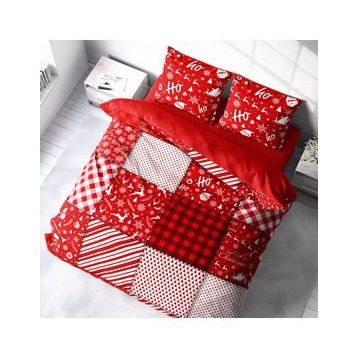 Monohome Yılbaşı Merry Christmas 3D Pamuk Saten Ekose Çift Kişilik Nevresim Takımı
