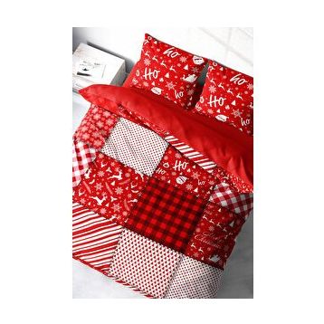 Monohome Yılbaşı Merry Christmas 3D Pamuk Saten Ekose Çift Kişilik Nevresim Takımı