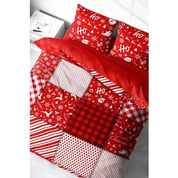 Monohome Yılbaşı Merry Christmas 3D Pamuk Saten Ekose Çift Kişilik Nevresim Takımı