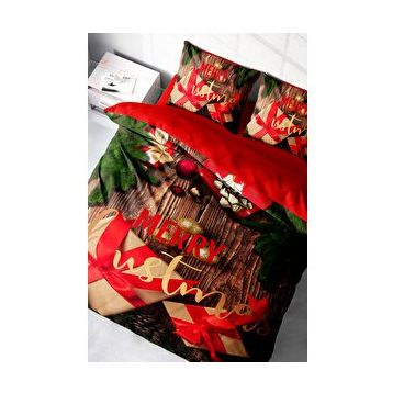Monohome Yılbaşı Merry Christmas Pamuk Saten Gift 3D Çift Kişilik Nevresim Takımı