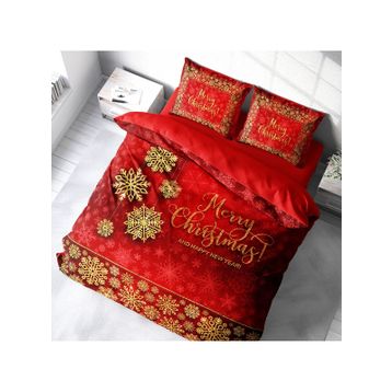 Monohome Yılbaşı Süsü Merry Christmas Pamuk Saten Kırmızı 3D Çift Kişilik Nevresim Takım