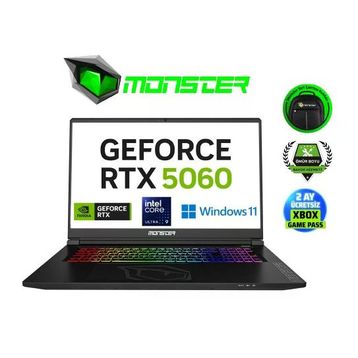 Monster Tulpar T7 V26.4.11 Ultra 9 185H 12 GB RAM 500 GB SSD RTX 5060 Windows 11 Home 17.3 inç Gaming Laptop