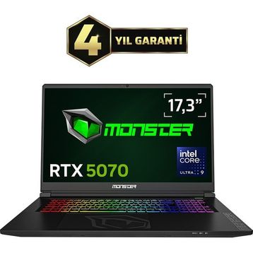 Monster Tulpar T7 V26.5.2 Ultra 9 185H 32 GB RAM 1 TB SSD RTX 5070 FreeDOS 17.3 inç Gaming Laptop