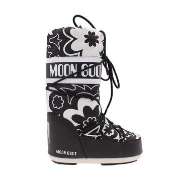 Moon Boot Icon Flower 80D1402940-NA02 Siyah Beyaz Kadın Kar Bot