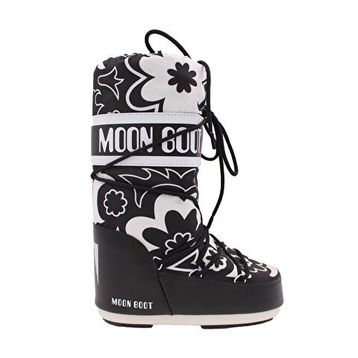 Moon Boot Icon Flower 80D1402940-NA02 Siyah Beyaz Kadın Kar Bot