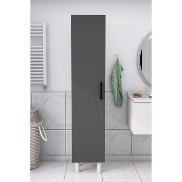 Moonlife 5 Raflı Beyaz Antrasit Banyo Boy Dolabı