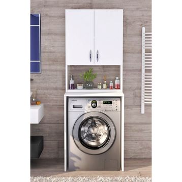 Moonlife Beyaz Üst Dolaplı Çok Amaçlı Çamaşır Makinesi Dolabı
